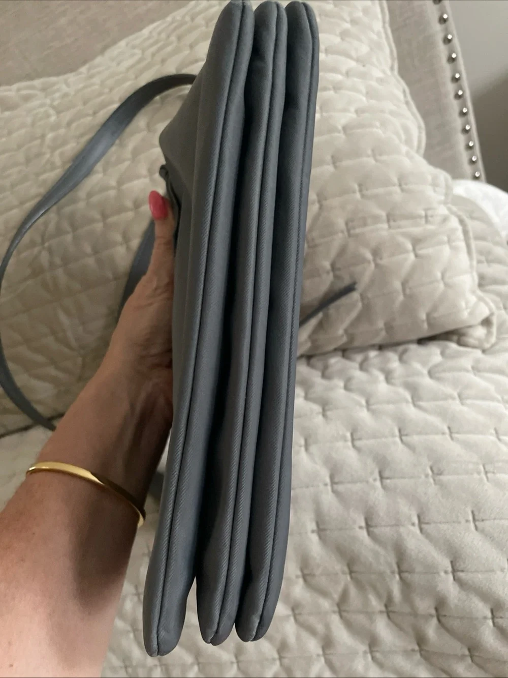 kate spade gray nylon crossbody with gold logo plaque